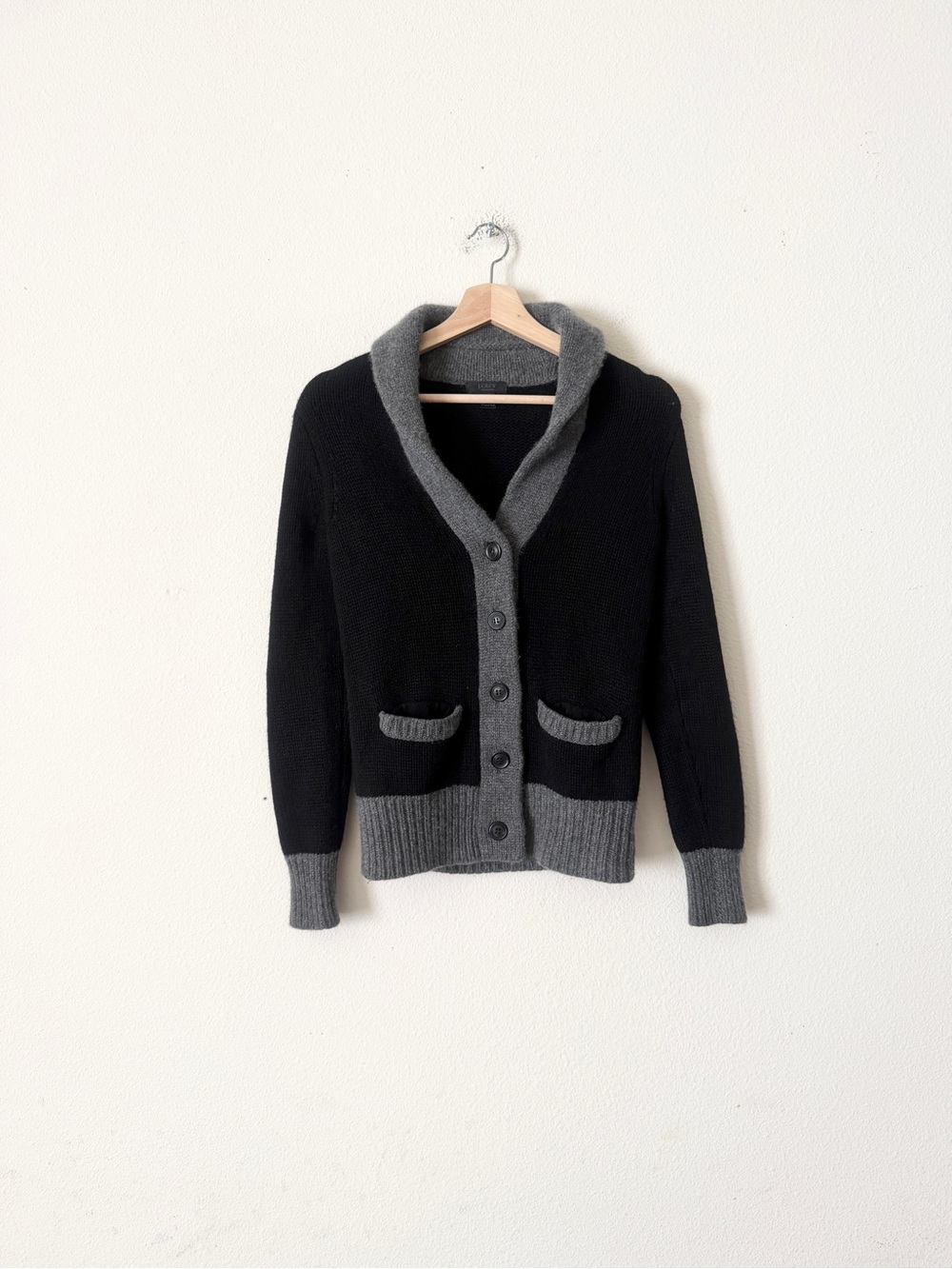 Jcrew Collection SMALL 100% cashmere thick knit black grey cardigan